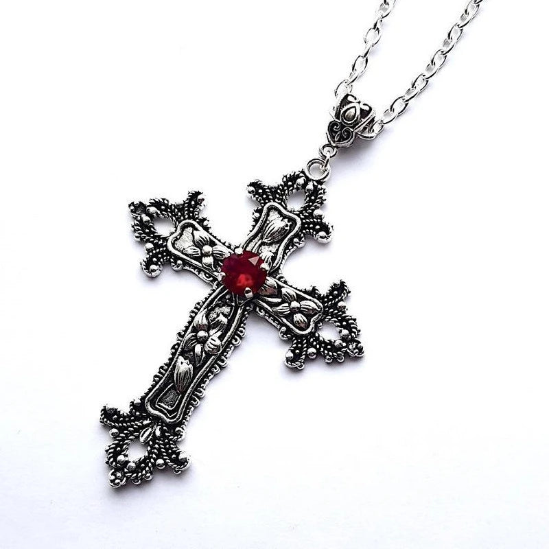 Y2K Punk Crystal Big Cross Pendant Necklaces 