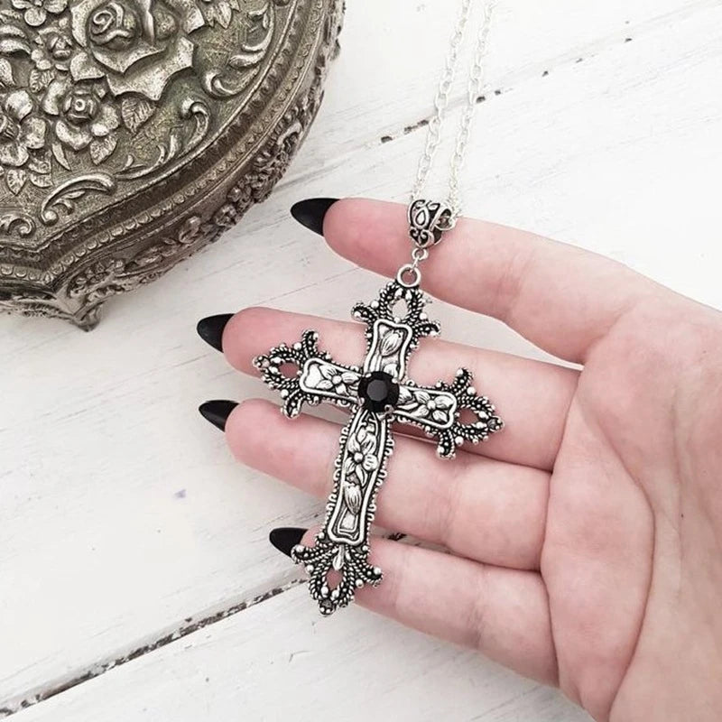 Y2K Punk Crystal Big Cross Pendant Necklaces 