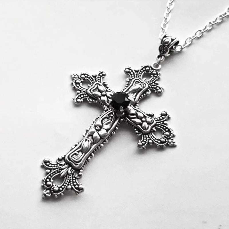 Y2K Punk Crystal Big Cross Pendant Necklaces 